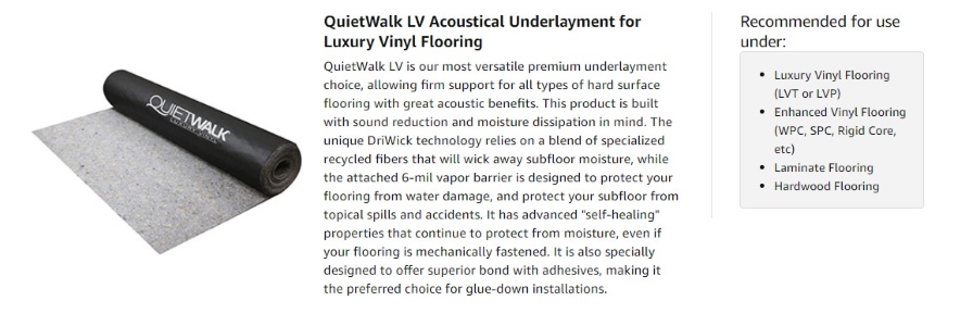 quietwalk lv luxury vinyl, laminate, or wood underlayment